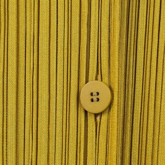 Issey Miyake Pleats Please Chartreuse Pleated Long Buttoned Cardigan - Picture 8 of 10